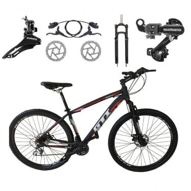 Imagem de Bicicleta Aro 29 Gti Roma Shimano 24v K7 Freio A Disco Hidráulico Garfo Com Trava - Preto-vermelho-branco Tam.15