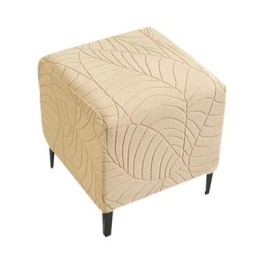 Imagem de Capa Elástica Jacquard De Cor Sólida Para Puff Quadrado, Antiderrapant