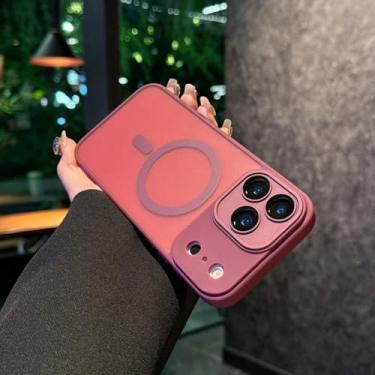 Imagem de Capa híbrida fosca para iPhone 17 Air 16e 15 14 Plus 13 Pro Max com carregamento sem fio magnético (para iPhone 13 Pro/Vermelho Escuro)