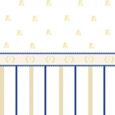 Imagem de Papel Parede Adesivo Urso E Faixa Dourada Com Azul Infantil