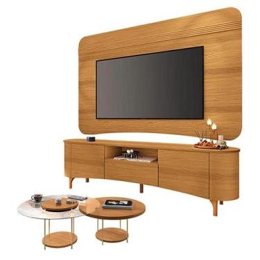 Imagem de Rack Bancada Elara e Painel Armony Cinamomo com Kit Mesa de Centro Sky