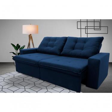 Imagem de Sofá Retrátil Reclinável Malta 2,00m Suede Velut Azul Molas No Assento - King House