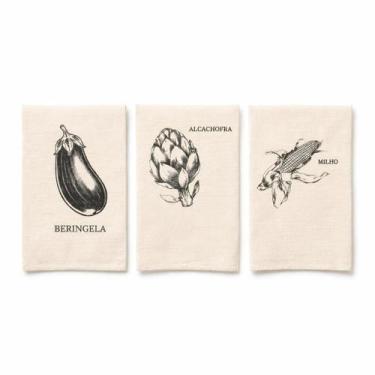 Imagem de Kit 3 Guardanapos De Cozinha Pano De Prato Legumes 70x45cm - Estilotex