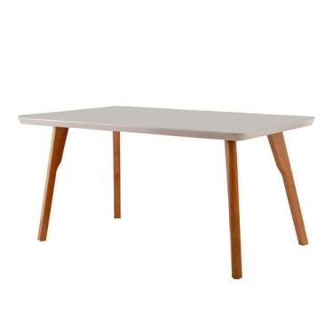 Imagem de Mesa de Jantar Retangular com Tampo de Vidro Prada Off White e Imbuia 