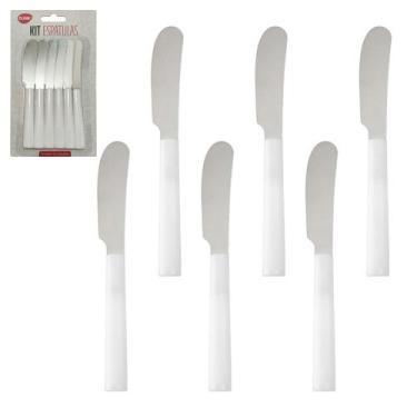 Imagem de Espátula Pate / Manteiga De Inox Cabo Plástico Branco Com 6 Peças 14cm