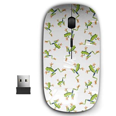 Imagem de Mouse sem fio USB ergonômico portátil 2,4 G para PC, laptop, computador, notebook com nano receptor (Tree Frogs)