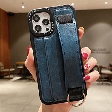 Imagem de Carteira de couro de suporte de cartão de pulseira de luxo para iphone 14 para iphone 11 12 13 pro max x xr xs 7 8plus escudo protetor, azul, para iphone 7plus 8plus
