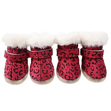 Imagem de Botas de cachorro inverno neve botas de cachorro sapatos para cães pequenos médios pavimento quente sapatos de gato, 4 peças, vermelho, tamanho 4