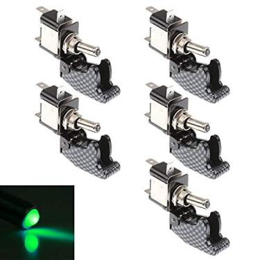Imagem de ESUPPORT 5 Pcs 12V 20A Carro Barco Capa de Fibra Caron Verde LED Luz Interruptor de Alternância Basculante