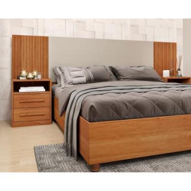 Imagem de Painel Box Casal com 4 Gavetas Ripado Espresso Móveis Cinamomo/Off White