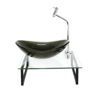 Imagem de Kit Cuba de Vidro Oval 10cm Tampo 40cm com Suporte Torneira Válvula Ouro Envelhecido