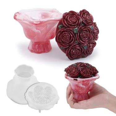 Imagem de Caixa de armazenamento de resina epóxi, moldes de silicone, buquê de rosas, jarra de vela em forma de rosa com tampa, molde de concreto, vaso de jesmonita, castiçal, artesanato, presente, recipiente
