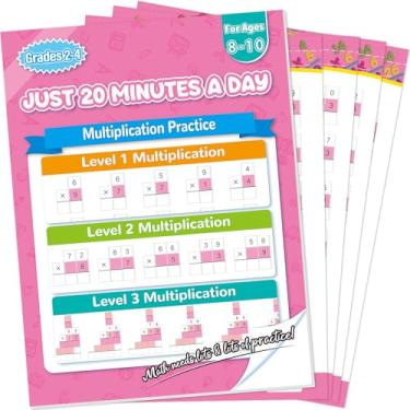 Imagem de Livro de exercícios de problema de matemática de multiplicação de dígitos simples e duplo para 2ª série, 3ª série, 4ª série, planilhas de prática de multiplicação, uma página por dia, matemática para