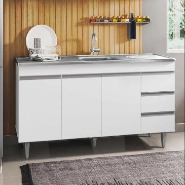 Imagem de Balcão Andréia com Pia e Cuba GhelPlus 160cm Branco AJL Móveis