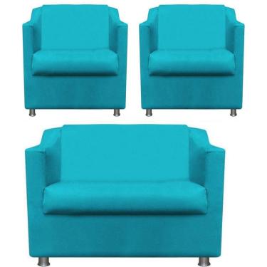 Imagem de Namoradeira + 2 Polt. Bia P/ Sala de Estar Consultório Clinica Hospital Recepção Suede Azul Tifany