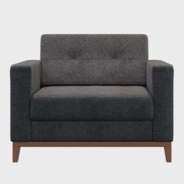 Imagem de Poltrona Living Tecido Linho Base Madeira Para Sala