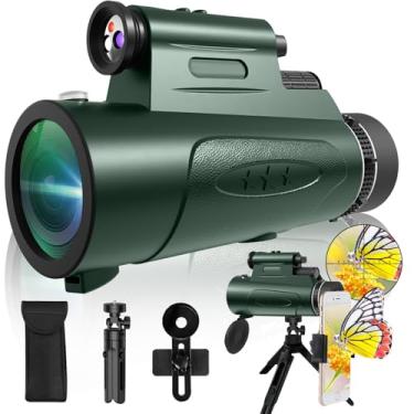 Imagem de Telescópio monocular com luzes, monóculos HD, 80 x 100 para adultos, monóculo de alta potência para caça com suporte para smartphone e tripé, telescópio portátil adequado para observação de pássaros e