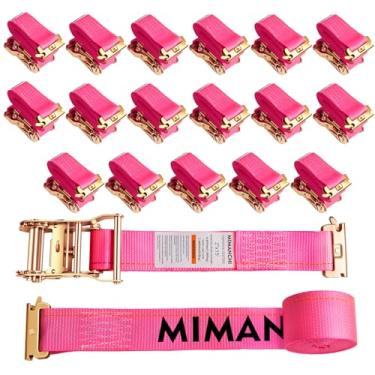 Imagem de Mimanchi Correias de amarração de catraca E Track, pacote com 18, correias de carga resistentes de 5 cm × 15 pés com E-Fittings, resistência à ruptura de 1,995 kg, alça ETrack para reboque, caminhão