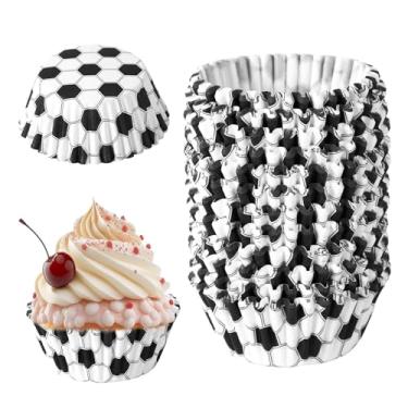 Imagem de 300 Peças Forminhas para Cupcake de Futebol, Forminhas Muffin de Futebol Suporte Papel Copos Cozimento para Doces Sobremesa Cupcake Casamento e Aniversário