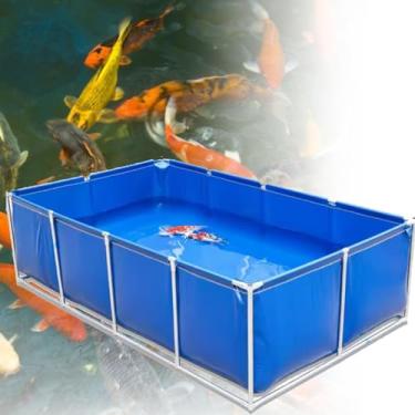 Imagem de HYUIO Reservatório para lagos de peixes, com suporte, forro para lagos de peixes, grande aquário, piscina, lagoa, peixes, mostra, tubos de aço inoxidável, para criação de jardim de carpas (200 x 150 x