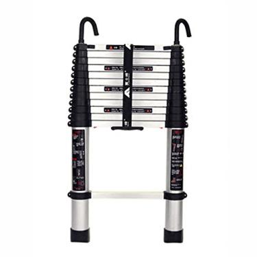 Imagem de HYUIO Escada extensível telescópica 2,0 m Escada de extensão telescópica Escada reta dobrável Espinha de peixe Engenharia Sótão Liga de alumínio doméstica (Cor: com gancho) Cenário bonito