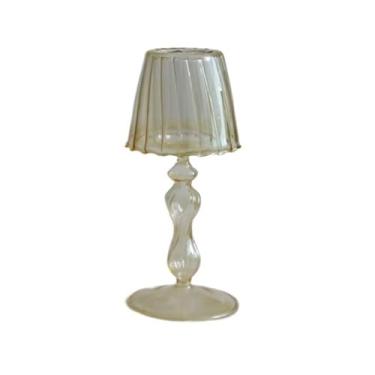 Imagem de CFGH6FDF Porta-castiçal retrô estilo candeeiro de mesa suporte de vela de vidro decoração de casa ornamentos de personalidade suporte à luz de velas (amarelo)