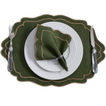 Imagem de Jogo Americano Luxo com Guardanapos, 12 Peças 6 Lugares, Sousplat Bordado Dourado, Oxford Engomado, 50x35cm, Elegante para Mesa Posta, Diversas Cores (Verde Musgo)
