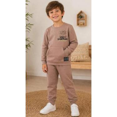 Imagem de Conjunto menino Livy Skate blusão e calça moletom marrom claro, Marrom