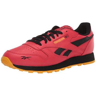 Imagem de Reebok Tênis masculino CL Leather CTE Fashion, Vermelho radiante/preto/ouro feroz, 12