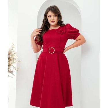 Imagem de Vestido Feminino Mídi Manga Princesa Plissada com Cinto e Detalhe flor