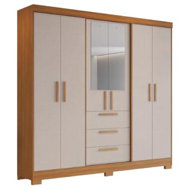 Imagem de Guarda Roupas Casal 6 Portas 3 Gavetas com Espelho Croácia Madeirado/Off White Notável