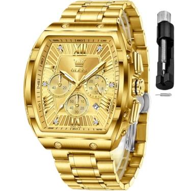 Imagem de OLEVS Relógio masculino analógico de quartzo cronógrafo quadrado relógio masculino de aço inoxidável ou pulseira de couro à prova d'água luminoso data relógio masculino, relógio masculino todo dourado