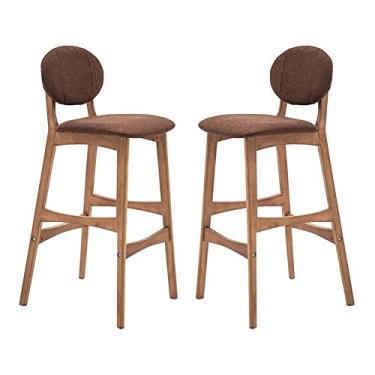 Imagem de UISLA Conjunto de 2 banquetas de bar de madeira para jantar, banco de bar, cozinha, pub, apoio para os pés, assento máximo de 200 kg/bege/seatheight65 cm