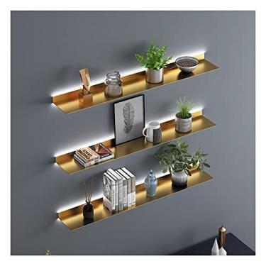 Imagem de Prateleiras flutuantes conjunto de 3 montadas na parede, prateleira de parede iluminada prateleira flutuante linear prateleiras de parede de ferro forjado simples e modernas para prateleira de plantas