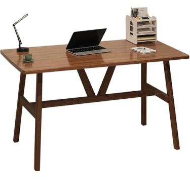 Imagem de Mesa de computador, mesa de estudo, escritório, casa, sala de estar, estrutura sólida, alta capacidade de carga, adequada para quarto, sala de estar, escritório (cor nogueira, 120 x 60 x 74 cm)