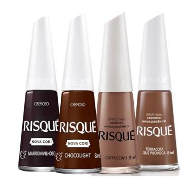 Imagem de Kit 5 Esmaltes Risqué Cores Cremosas Tons Terrosos Marrom Nude Esmalte (4 Cores)
