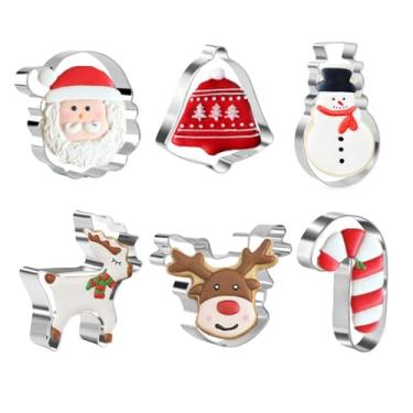 Imagem de Conjunto de 6 peças de aço inoxidável para bolos de Natal – cortadores de biscoito festivos para petiscos e artesanato festivos