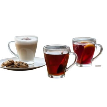 Imagem de Conjunto de Canecas de Vidro Transparente, 3 Peças, 265ml, Design Moderno, Alça Ergonômica, para Café, Chá e Bebidas Quentes ou Frias, 10cm x 9cm