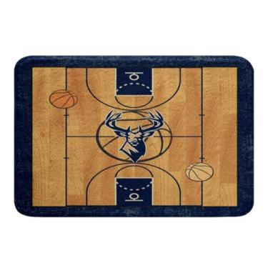 Imagem de Feelyou Western Deer Tapete de lã macia para meninos basquete poliéster tapete de banho para crianças Ault adolescentes basquete tapete de banho antiderrapante azul marinho cor madeira banheiro chão
