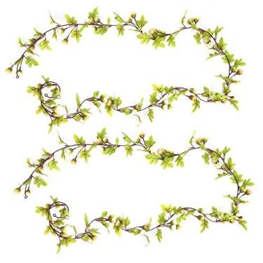 Imagem de Guirlanda de flores de rattan, flores artificiais, decoração suspensa para casamento, quarto, jardim, varanda, pano, material plástico, branco claro, rosa, 4 peças, 226 cm