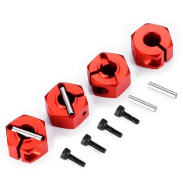 Imagem de QUPA AM STORE Kit de cubo hexagonal de roda de alumínio para Tra-xxas Mini-Maxx 4WD RTR 1/16 RC acessórios de peças de atualização de carro (vermelho)
