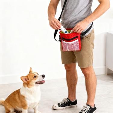 Imagem de Bolsa de petiscos para cães, bolsa de treinamento leve para animais de estimação com clicker de treinamento, grande capacidade, armazenamento de alimentos, resistente à água, refletivo (vermelho)