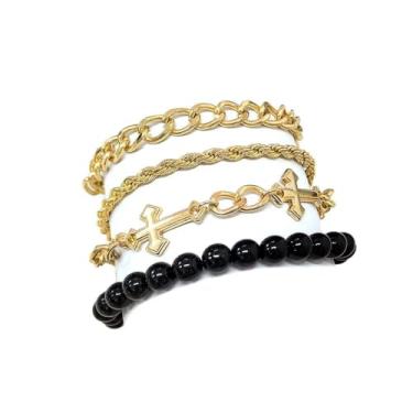 Imagem de twinkle eye Pulseiras cruzadas para mulheres e homens empilháveis em camadas de aço inoxidável, pulseira de elos cubanos, joias punk, presentes para pai e marido, One Size, Liga metálica, Sem Pedra