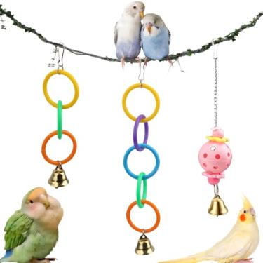 Imagem de 3 peças de anéis de plástico para pendurar papagaio balanço, com sino para pequenos pássaros, periquitos, periquito, calopsita, periquito, periquito, periquito, periquito, periquito
