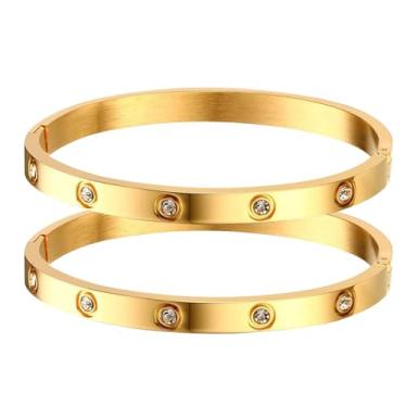 Imagem de Pulseiras de ouro combinando para casais - 2 peças, banhado a ouro 18 K, pulseira de zircônia cúbica para relacionamento, amizade, joias modernas, pulseira de casal de aço inoxidável para mulheres