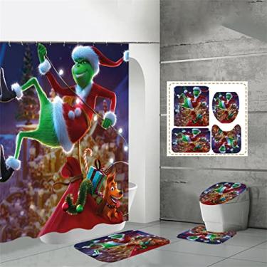 Imagem de KELATI Conjunto de banheiro de natal, tapetes antiderrapantes, tampa de tampa de vaso sanitário e tapete de banho para conjunto de banheiro decoração de banheiro de natal tema-D