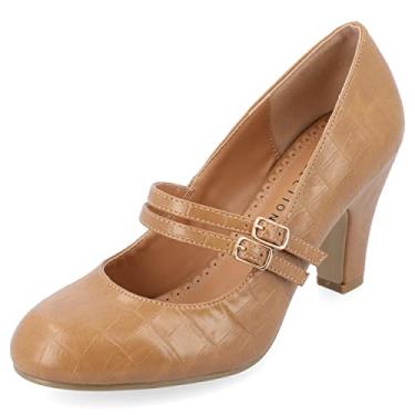 Imagem de Journee Collection Womens Wendy Heels Classic Round Toe Mary Jane Pumps with Double Strap, Tan Matte, 13