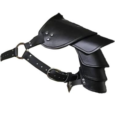 Imagem de Resnan Almofadas de ombro medieval vintage multicamadas de couro cravejadas para apresentações de palco armadura para cosplay de Halloween, 10 preto, Free Size