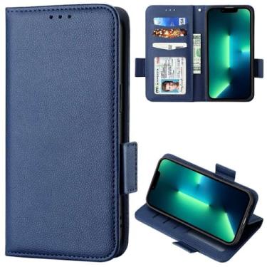 Imagem de Capa compatível com ZTE Nubia Red Magic 8 Pro+, capa flip de couro com compartimento para cartão, design carteira, capa flip estável azul escuro