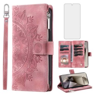 Imagem de Capa de telefone para Samsung Galaxy S24 Ultra 5G capa carteira com protetor de tela de vidro temperado e alça de pulso Mandala flor flip zíper titular cartão celular S24Ultra 24S S 24 24Ultra